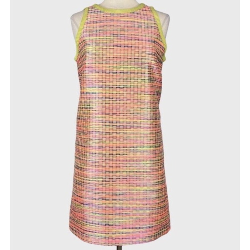 Alex Marie Ryan Corded Jacquard Shift Dress Sz 6 Sleeveless Lined Lime‎ Green
